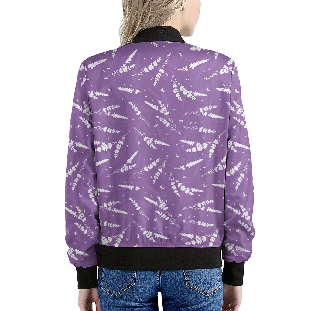 Purple And White Lavender Pattern Print Women's Bomber Jacket