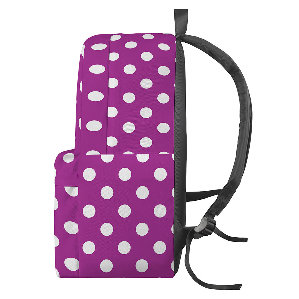 Purple And White Polka Dot Pattern Print Backpack