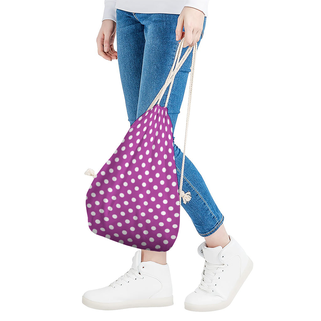 Purple And White Polka Dot Pattern Print Drawstring Bag