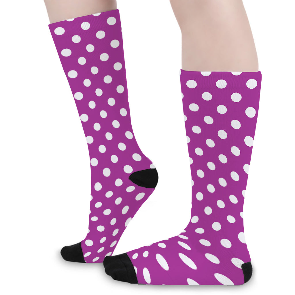 Purple And White Polka Dot Pattern Print Long Socks