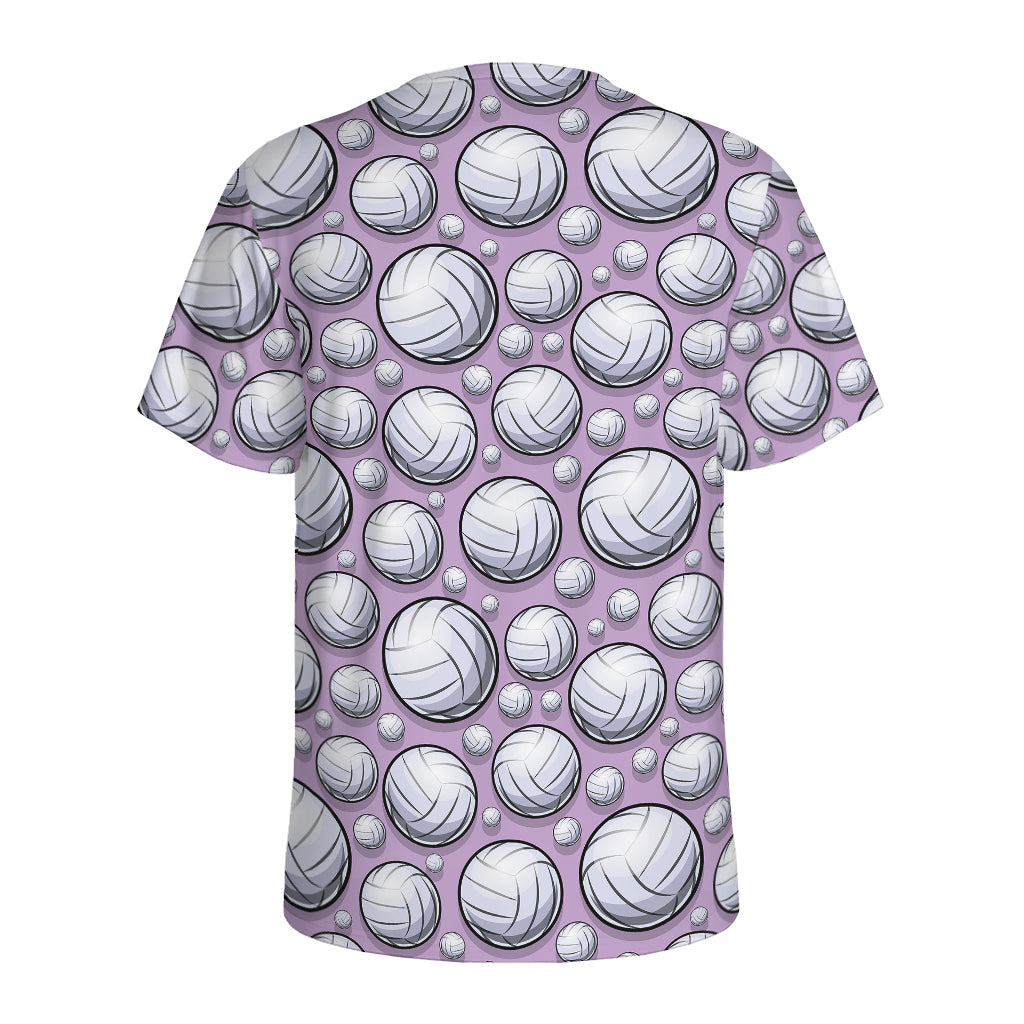 Purple And White Volleyball Print Men's Sports T-Shirt