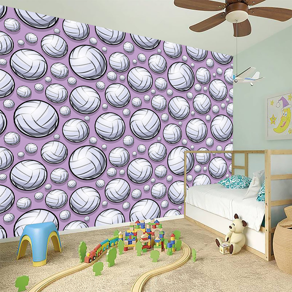 Purple And White Volleyball Print Wall Sticker