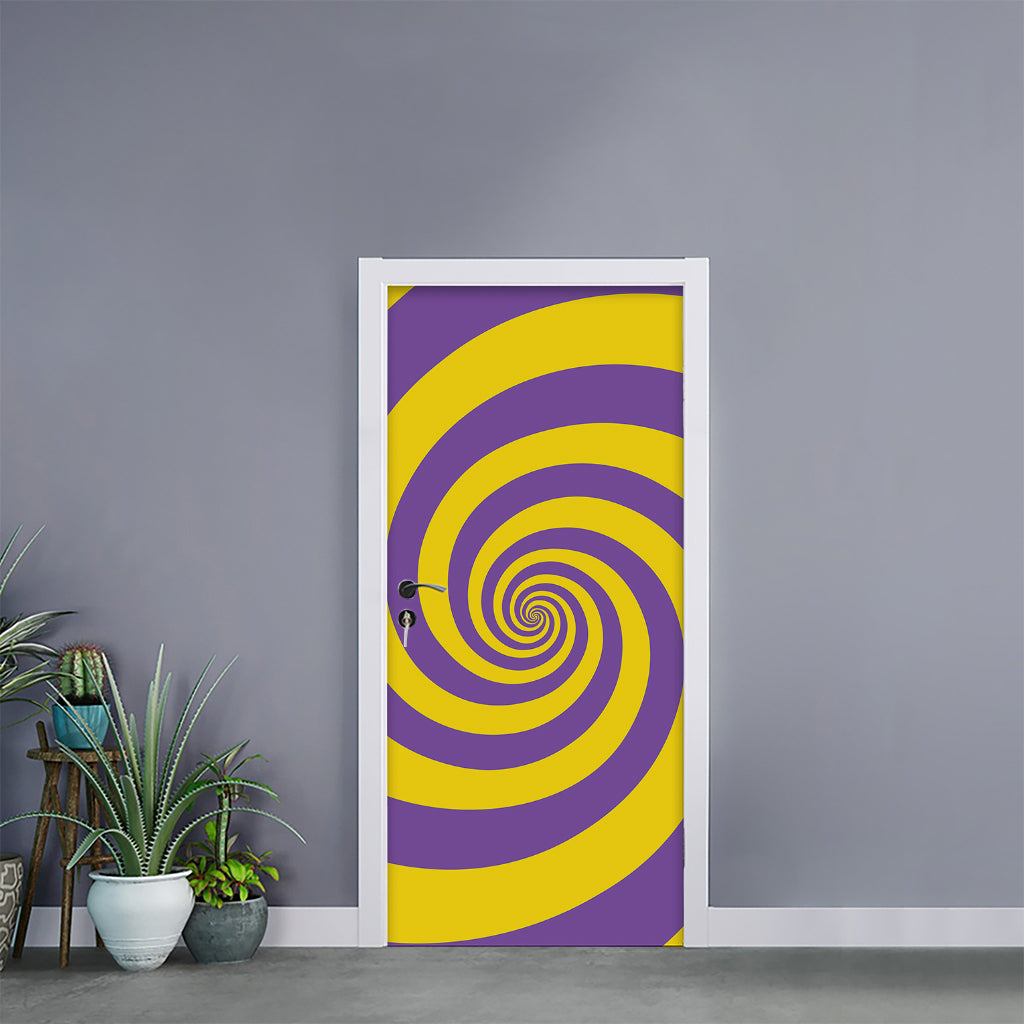 Purple And Yellow Spiral Illusion Print Door Sticker