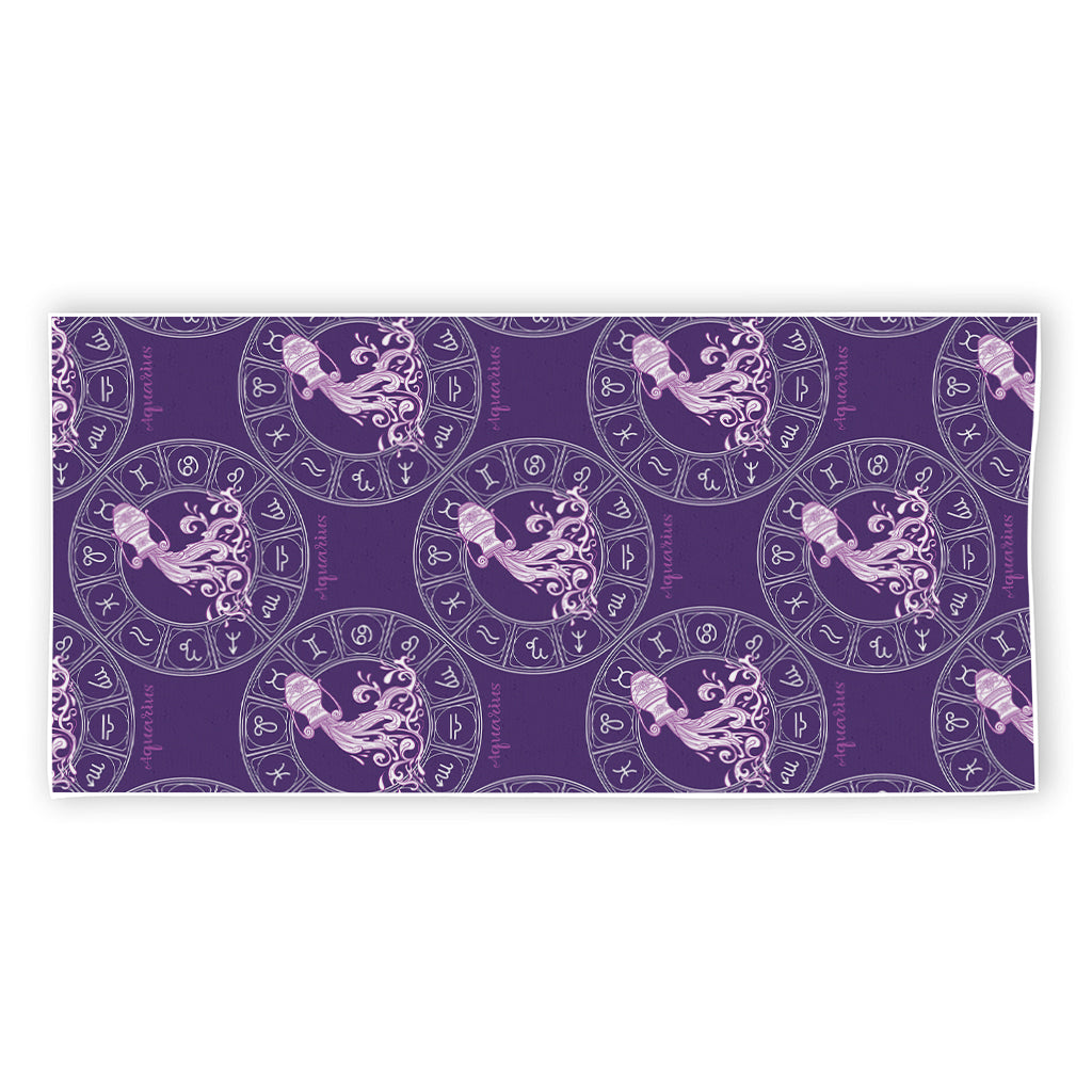 Purple Aquarius Zodiac Pattern Print Beach Towel