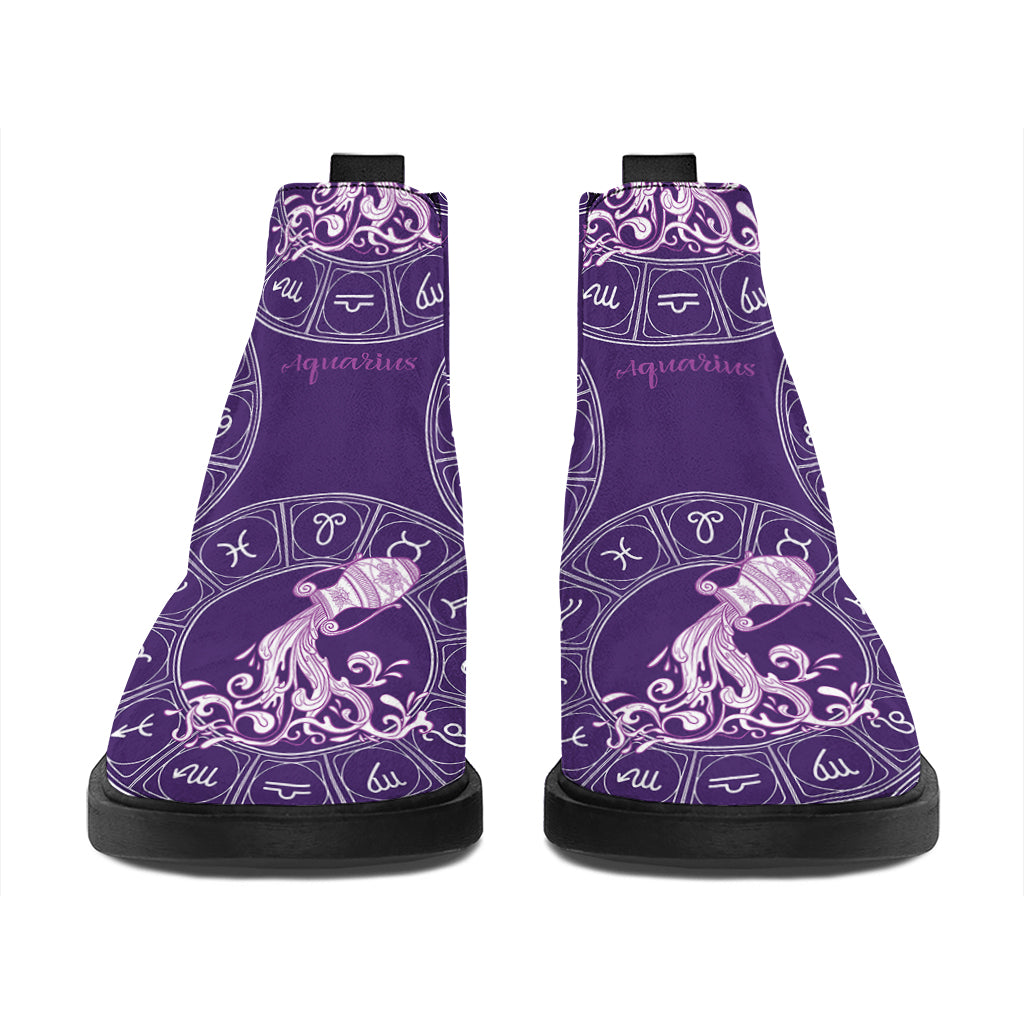 Purple Aquarius Zodiac Pattern Print Flat Ankle Boots