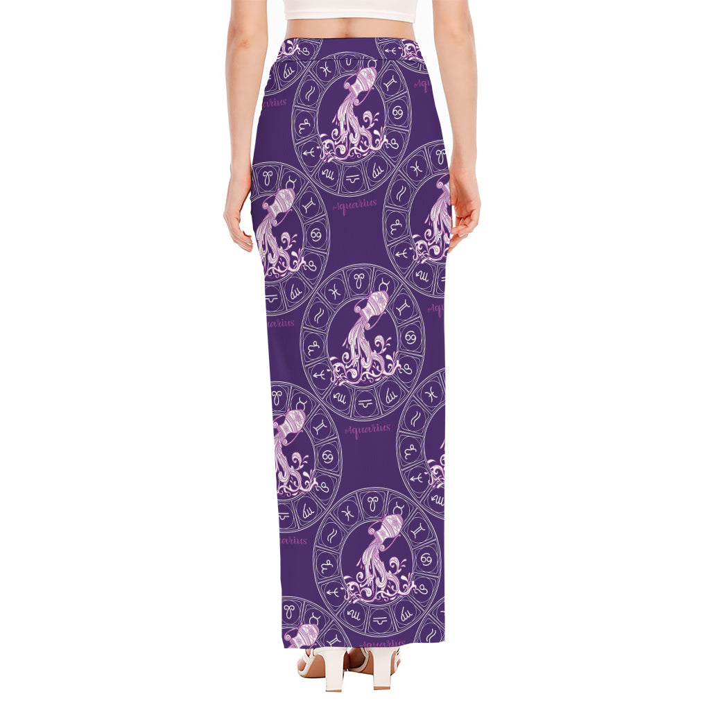 Purple Aquarius Zodiac Pattern Print High Slit Maxi Skirt