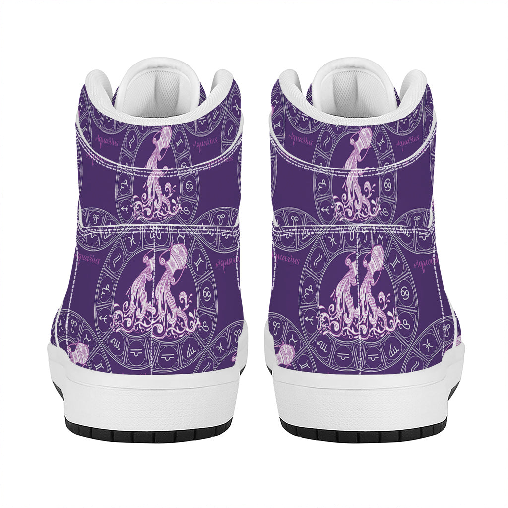 Purple Aquarius Zodiac Pattern Print High Top Leather Sneakers