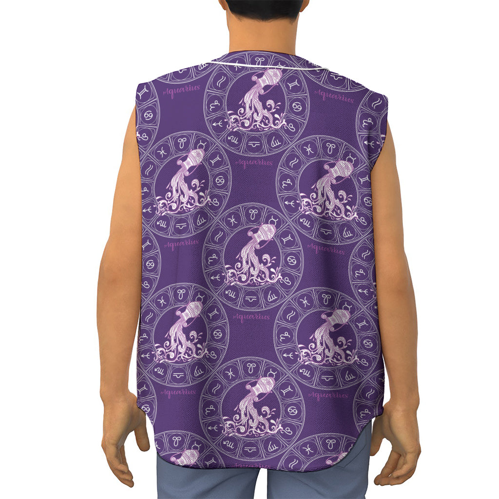 Purple Aquarius Zodiac Pattern Print Sleeveless Baseball Jersey