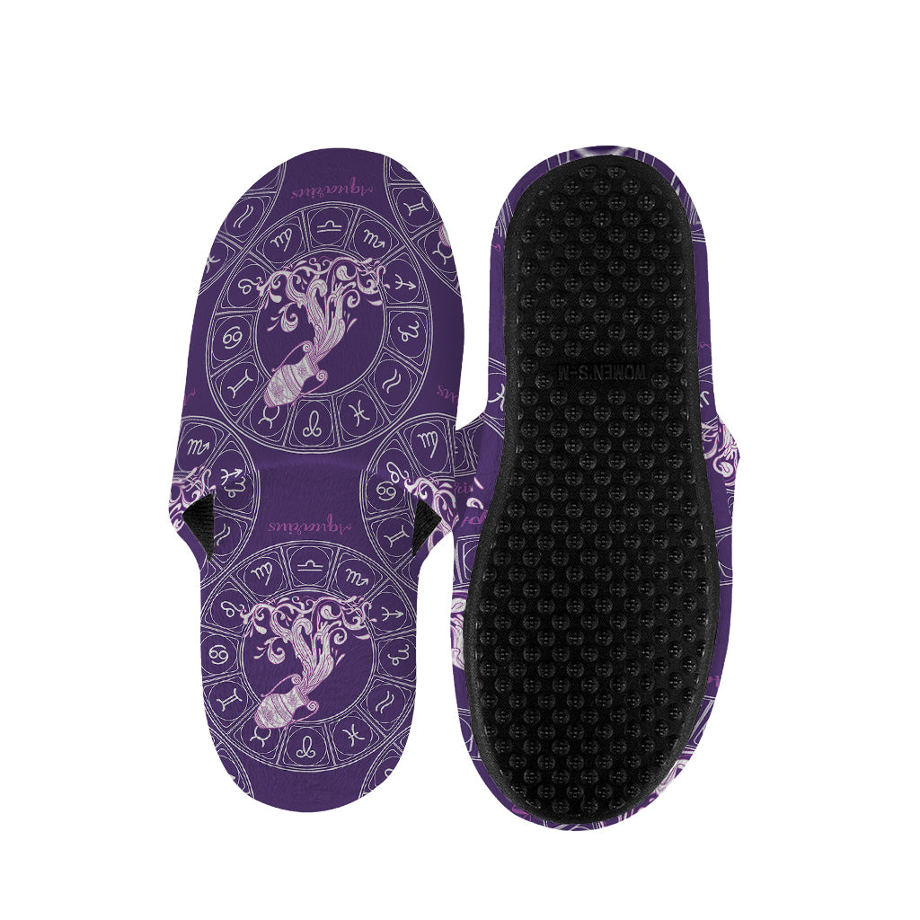 Purple Aquarius Zodiac Pattern Print Slippers