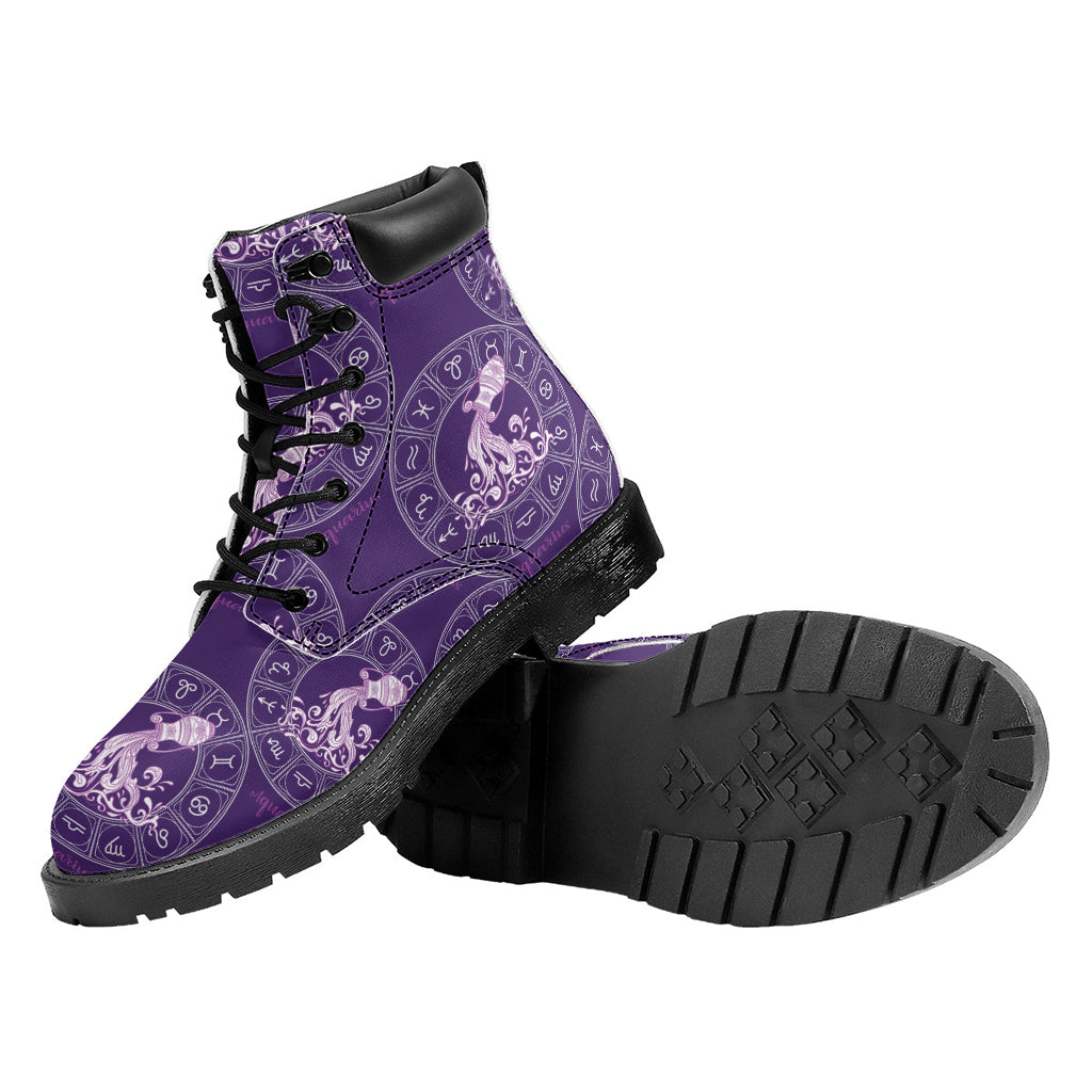 Purple Aquarius Zodiac Pattern Print Work Boots