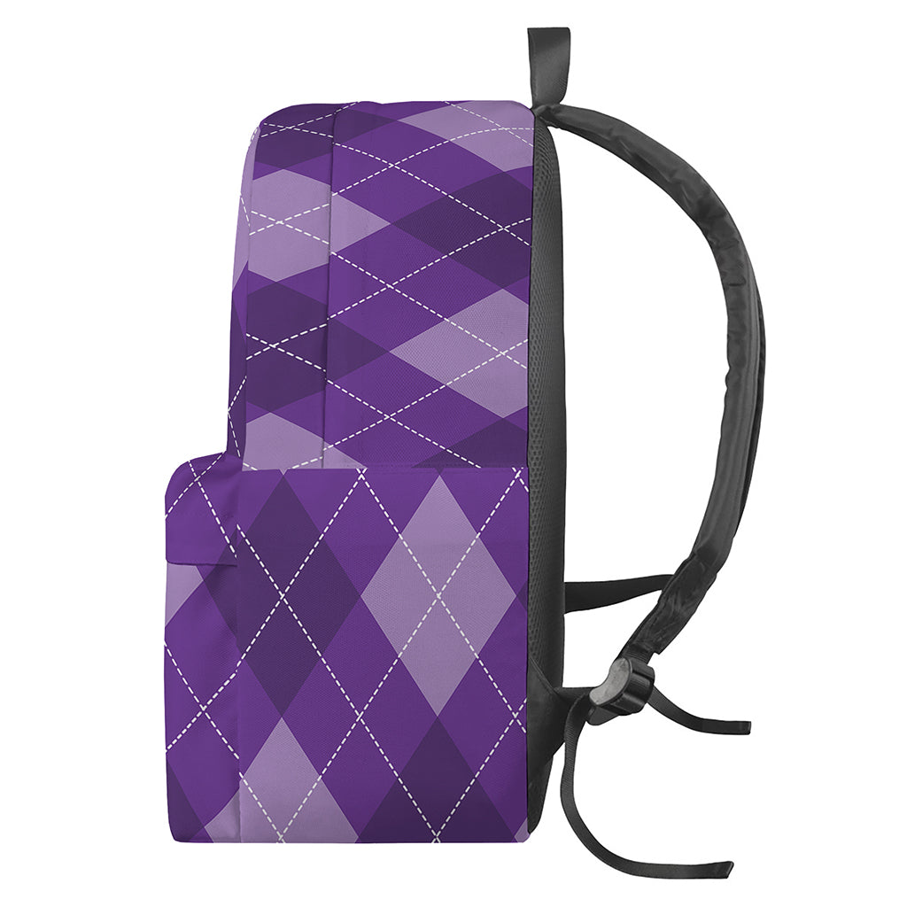 Purple Argyle Pattern Print Backpack