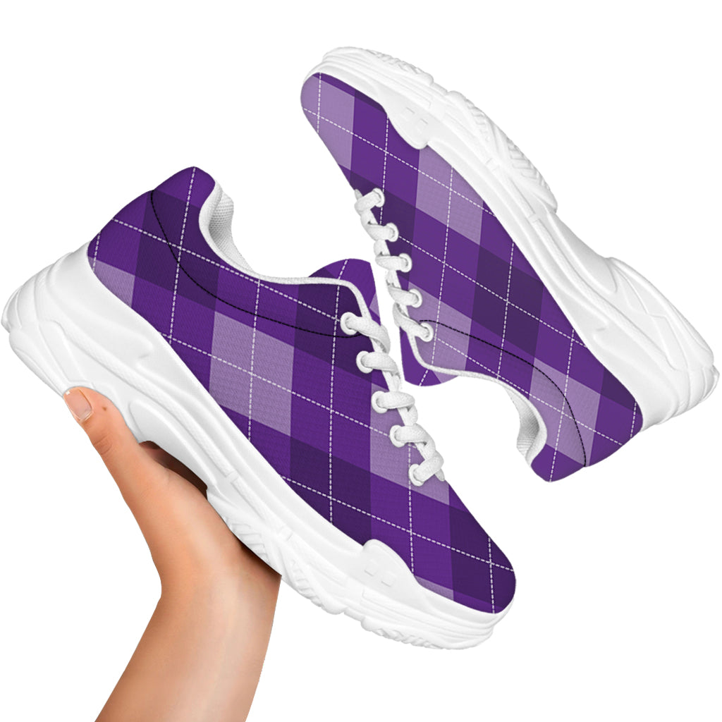 Purple Argyle Pattern Print White Chunky Shoes