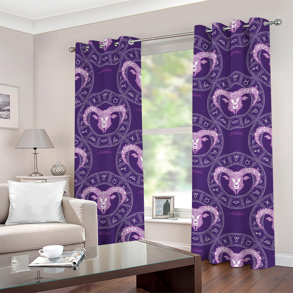 Purple Aries Zodiac Pattern Print Grommet Curtains