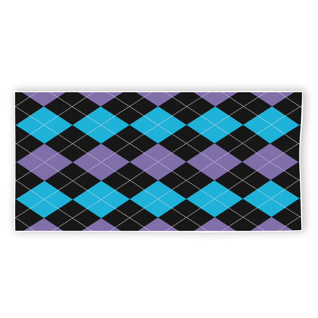 Purple Black And Blue Argyle Print Beach Towel