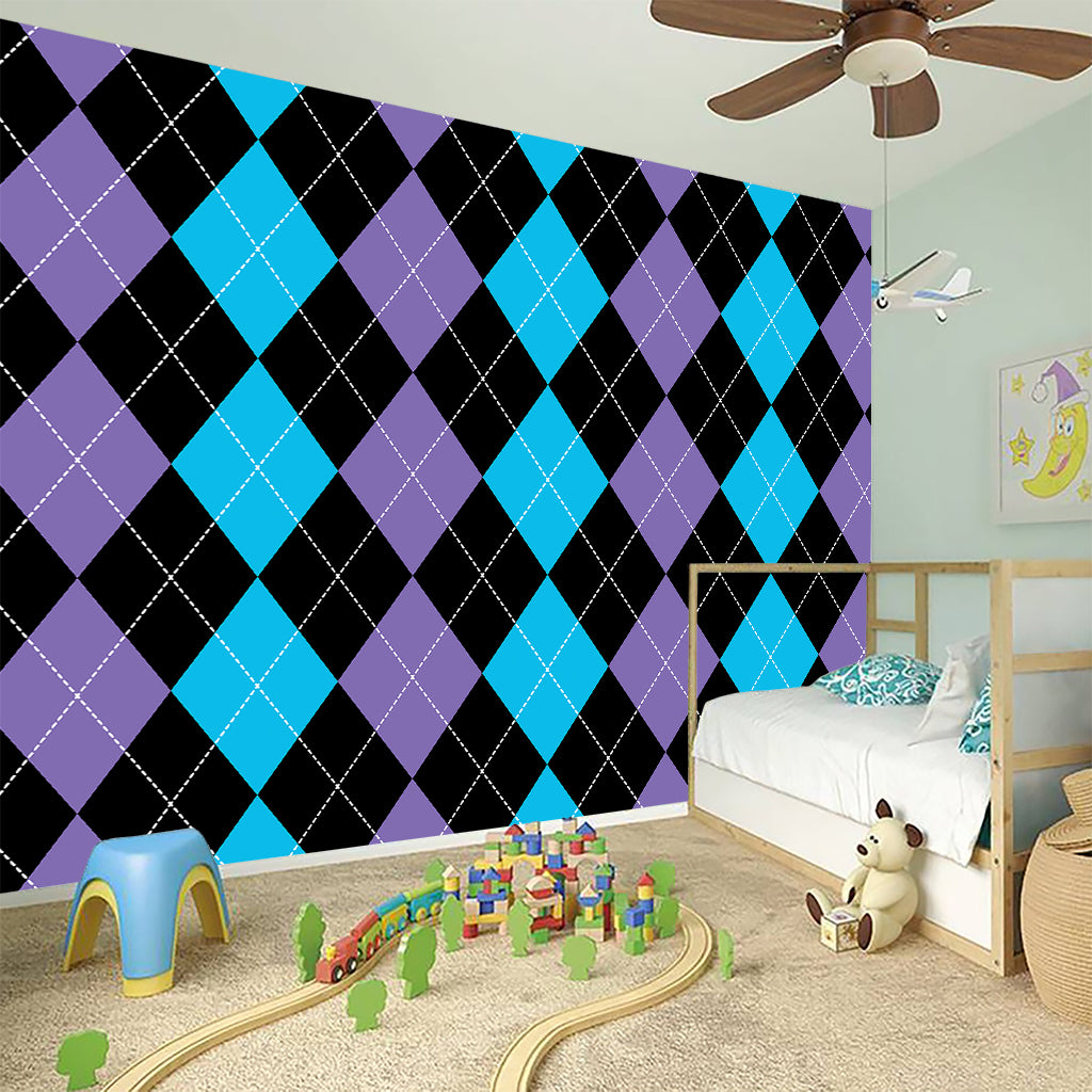 Purple Black And Blue Argyle Print Wall Sticker