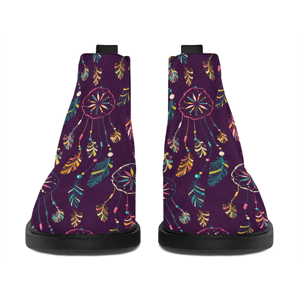 Purple Bohemian Dream Catcher Print Flat Ankle Boots