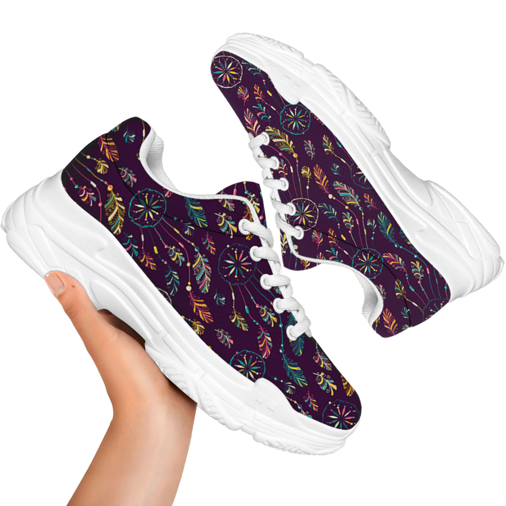 Purple Bohemian Dream Catcher Print White Chunky Shoes