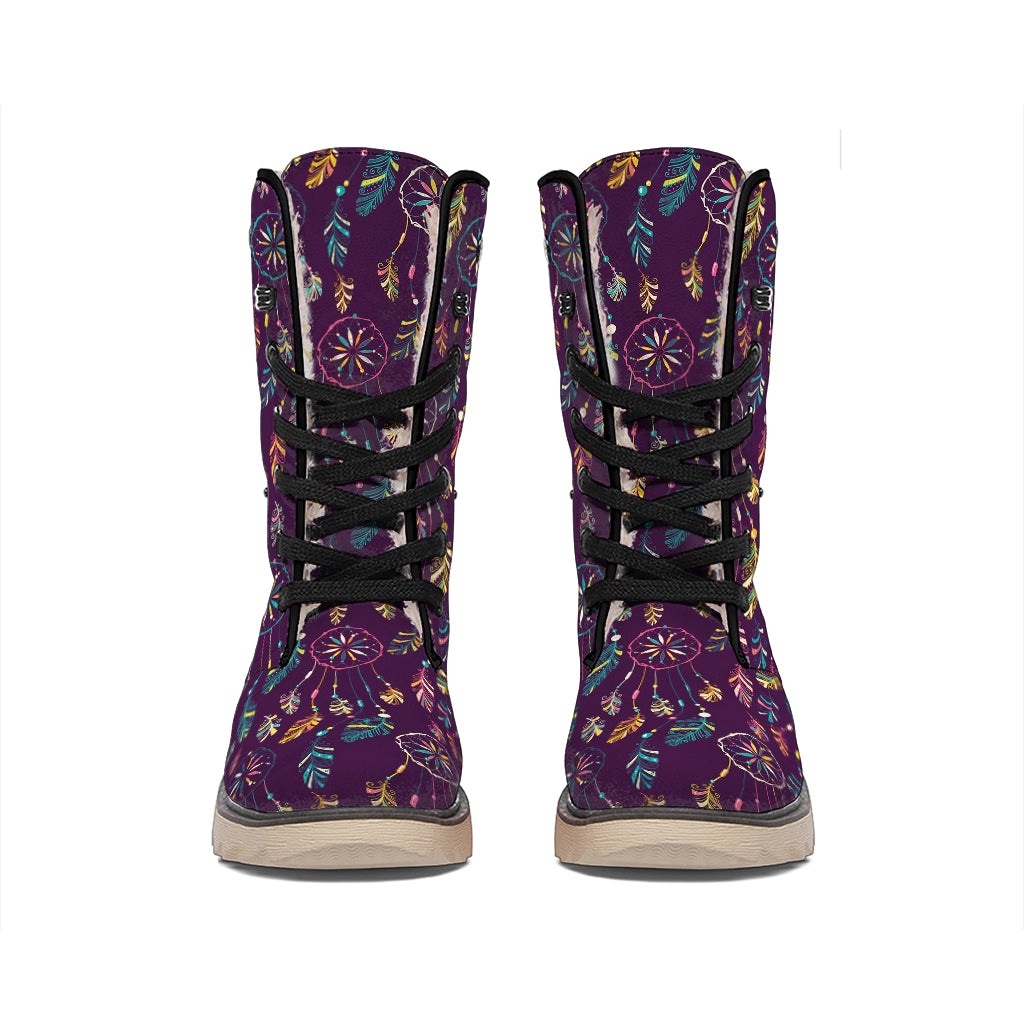 Purple Bohemian Dream Catcher Print Winter Boots