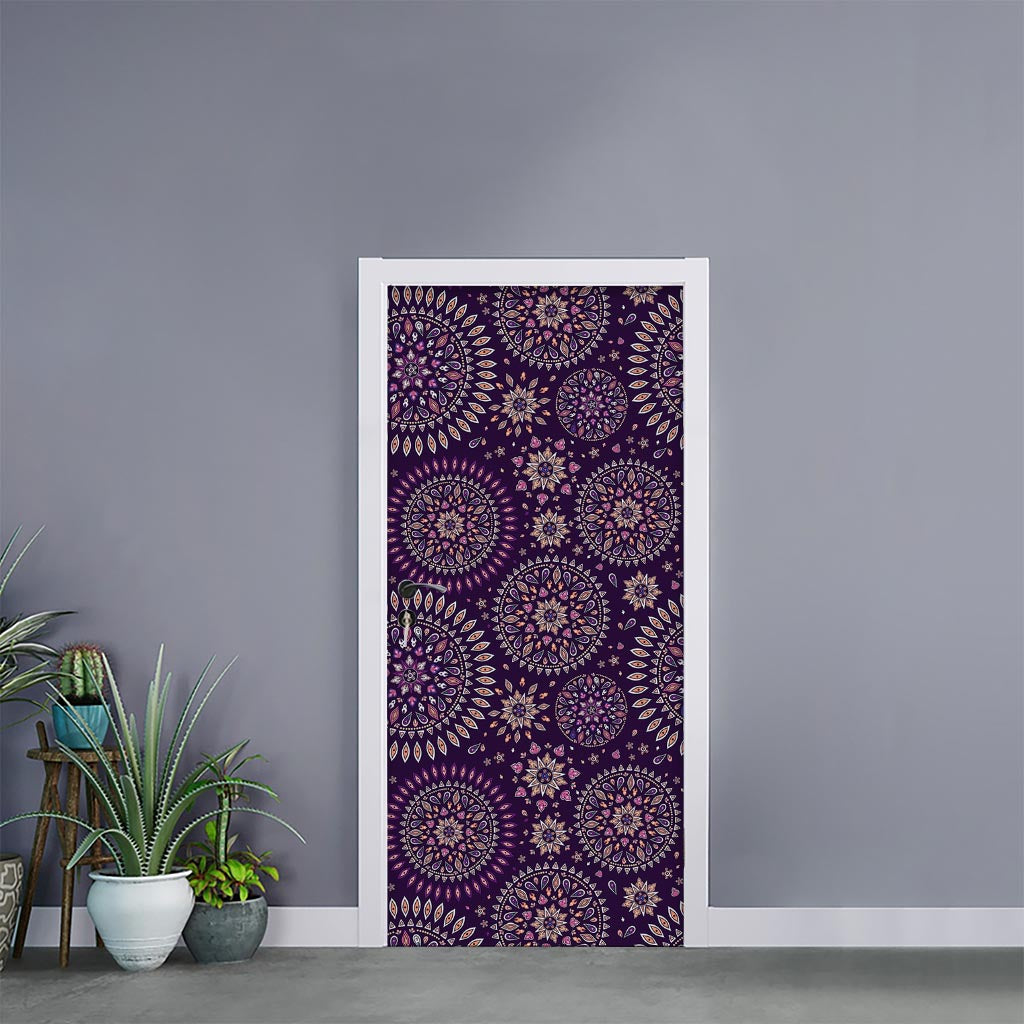 Purple Bohemian Mandala Pattern Print Door Sticker