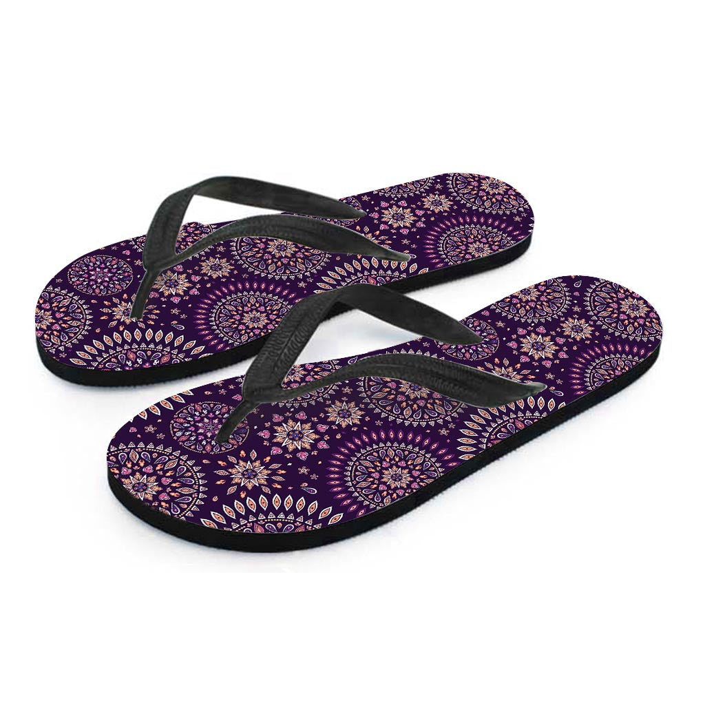 Purple Bohemian Mandala Pattern Print Flip Flops