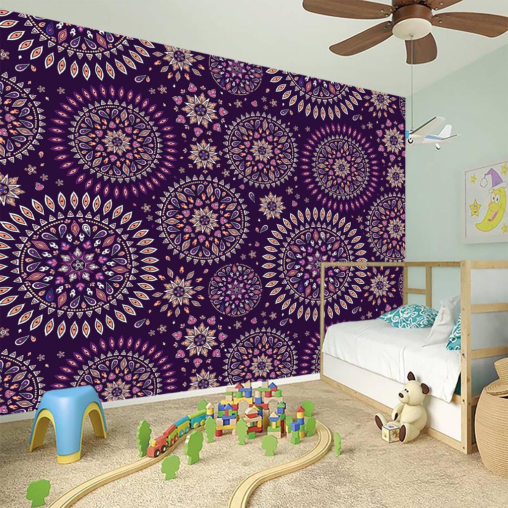 Purple Bohemian Mandala Pattern Print Wall Sticker