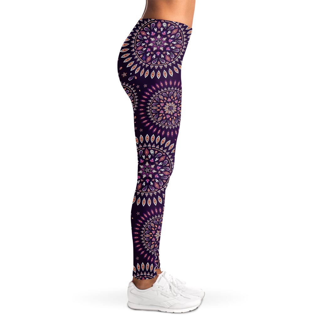 Purple Bohemian Mandala Pattern Print Women's Leggings