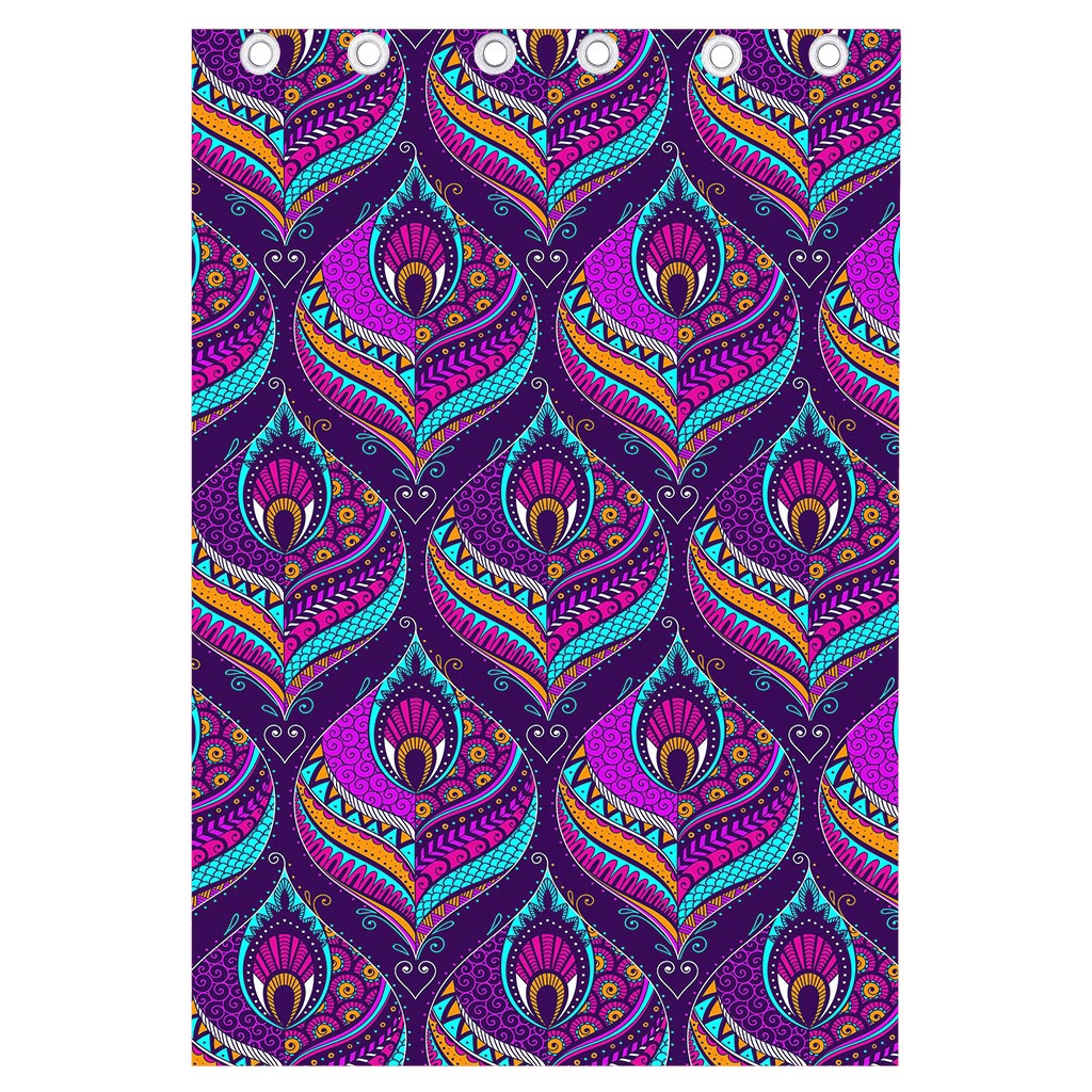 Purple Bohemian Peacock Feather Print Curtain