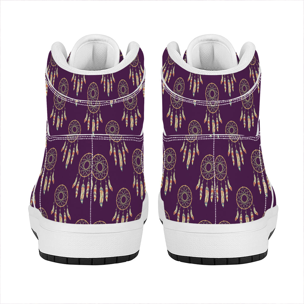 Purple Boho Dream Catcher Pattern Print High Top Leather Sneakers