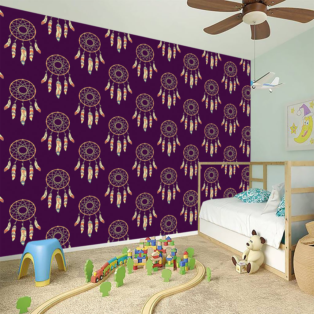 Purple Boho Dream Catcher Pattern Print Wall Sticker