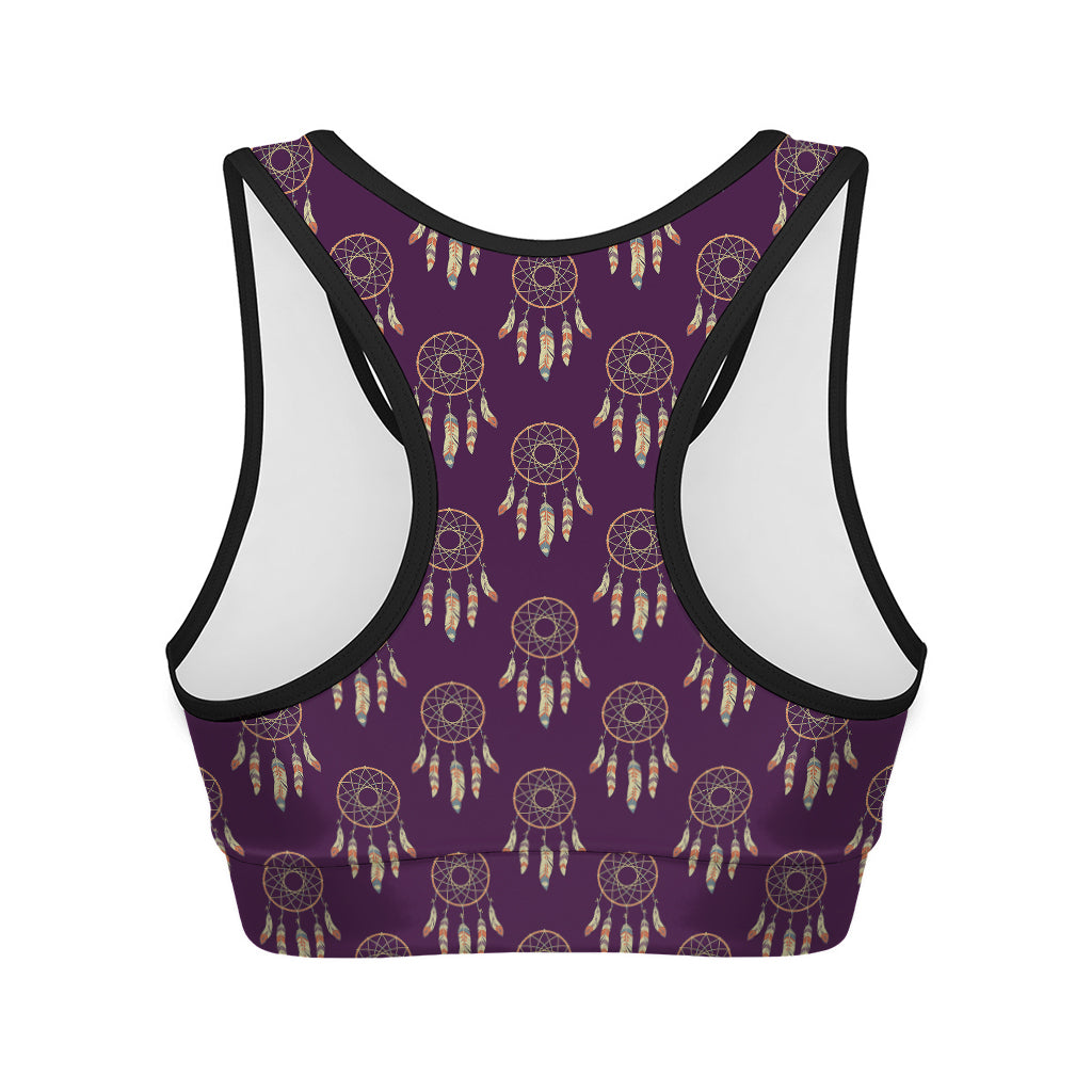 Purple Boho Dream Catcher Pattern Print Women's Sports Bra