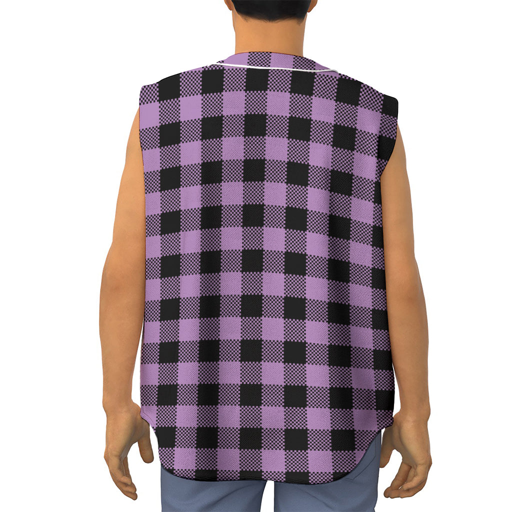 Purple Buffalo Plaid Print Sleeveless Baseball Jersey