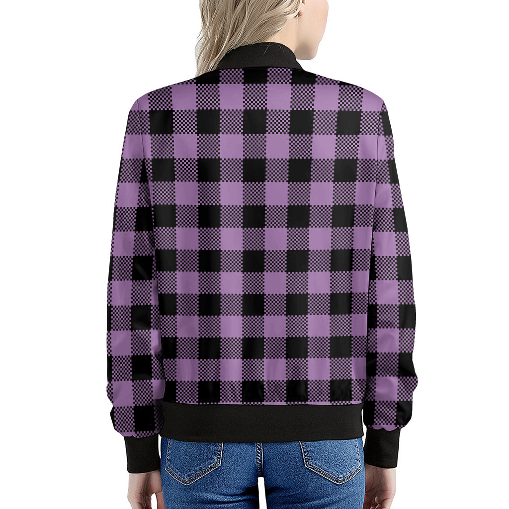 Purple Buffalo Plaid Print Women's Bomber Jacket