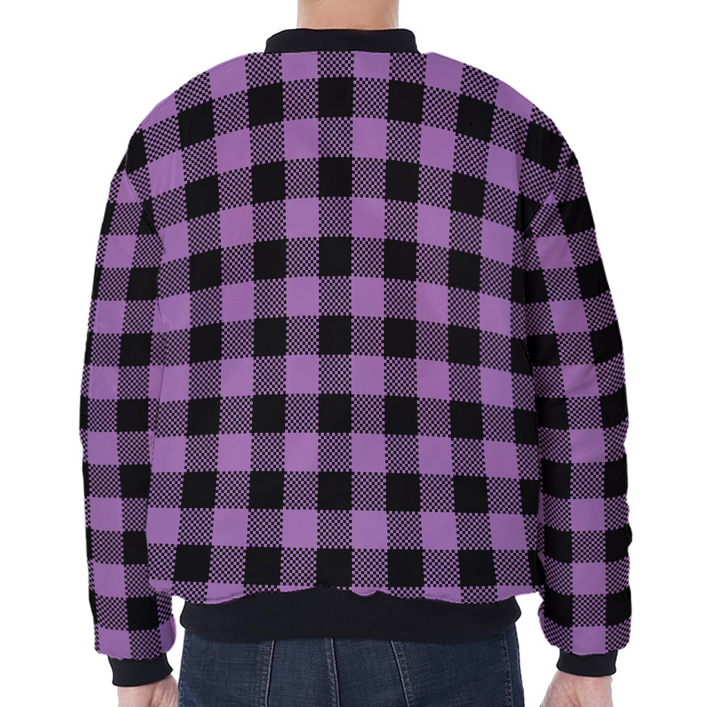 Purple Buffalo Plaid Print Zip Sleeve Bomber Jacket