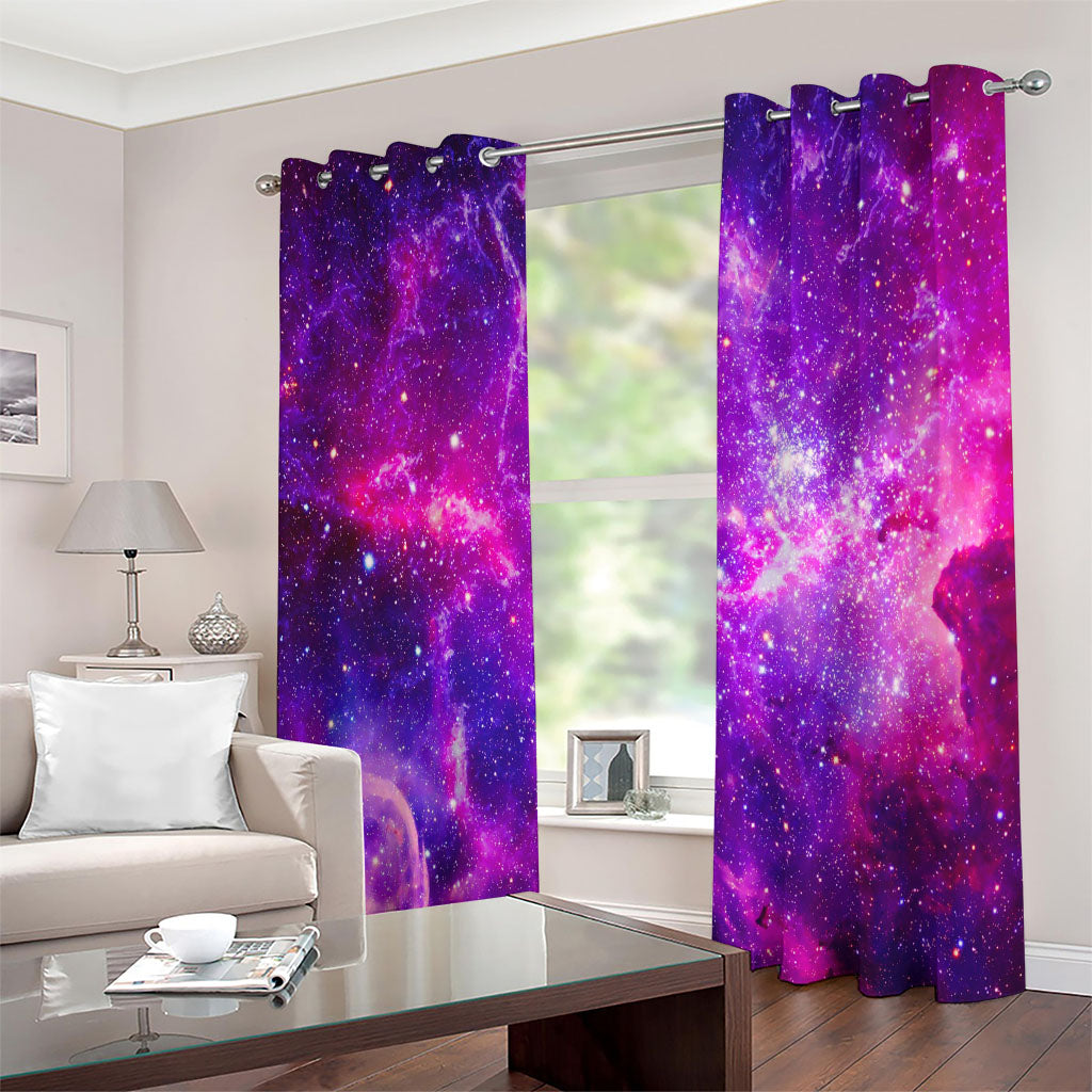 Purple Bursting Galaxy Space Print Extra Wide Grommet Curtains