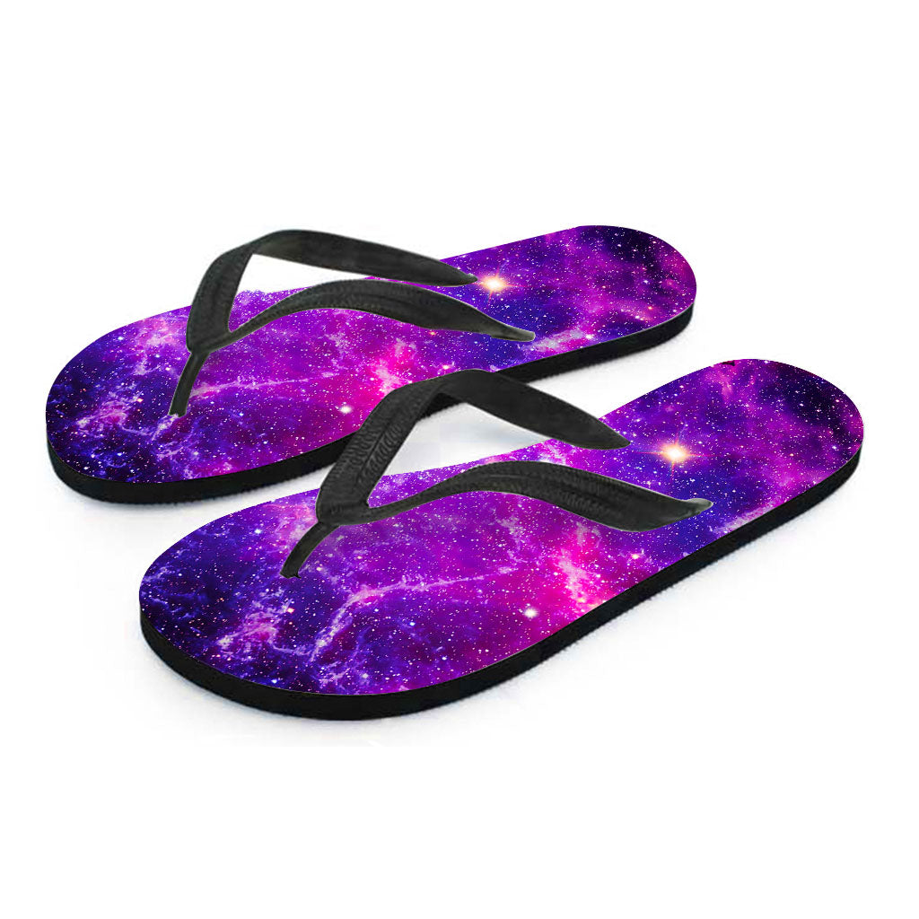 Purple Bursting Galaxy Space Print Flip Flops