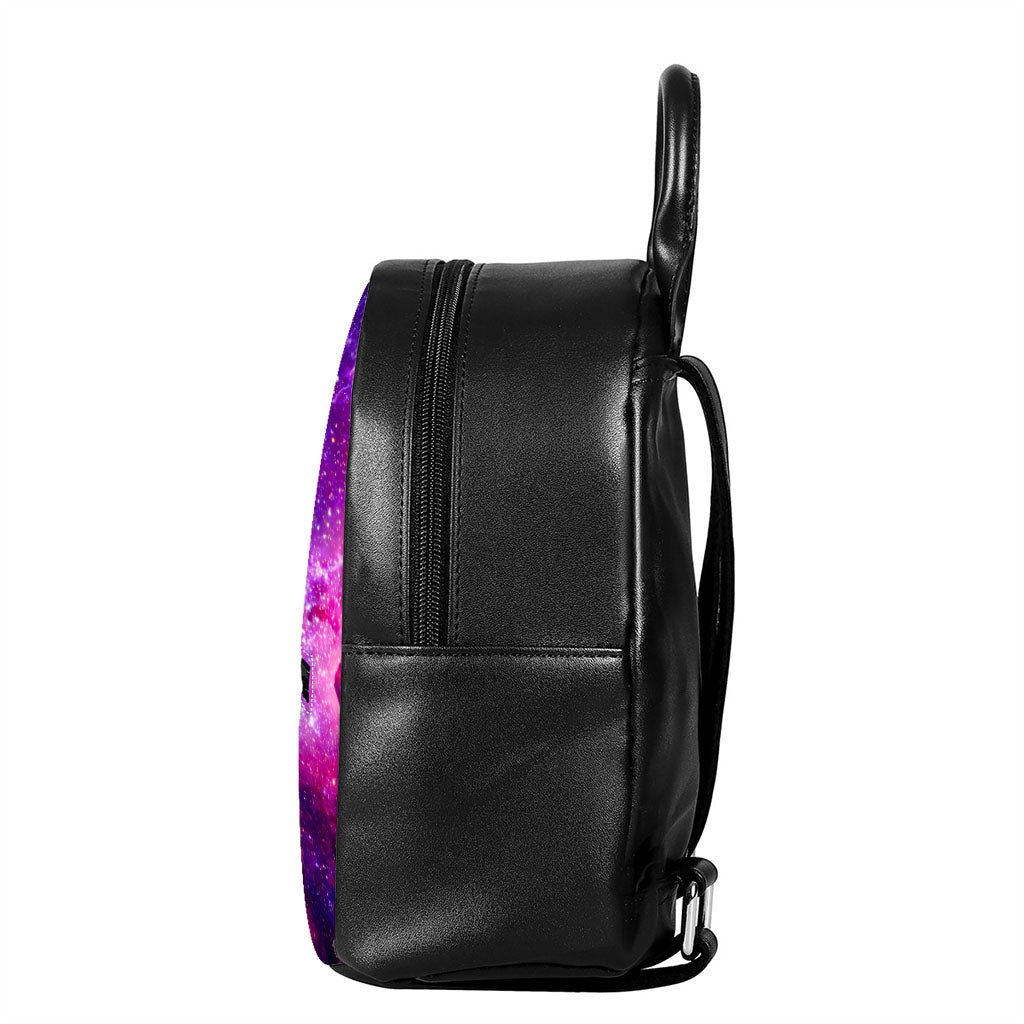 Purple Bursting Galaxy Space Print Leather Backpack