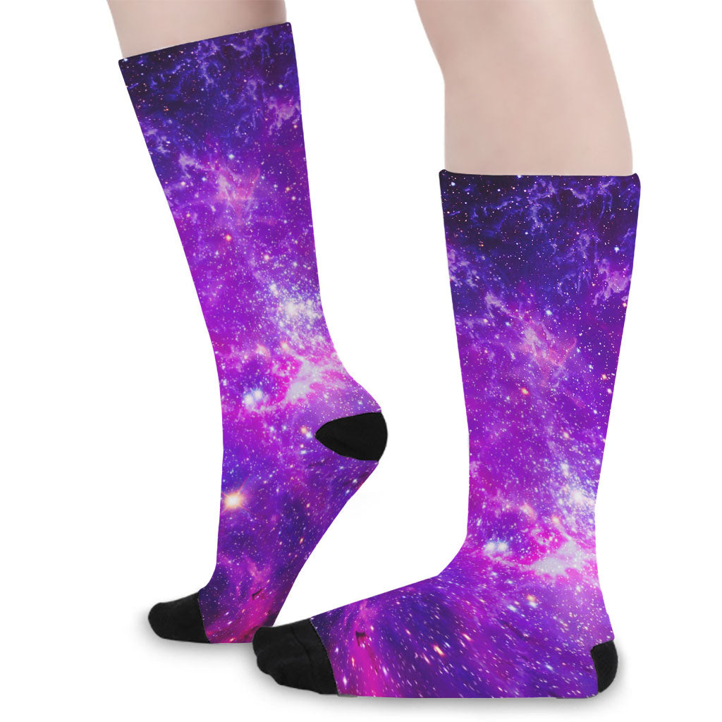 Purple Bursting Galaxy Space Print Long Socks