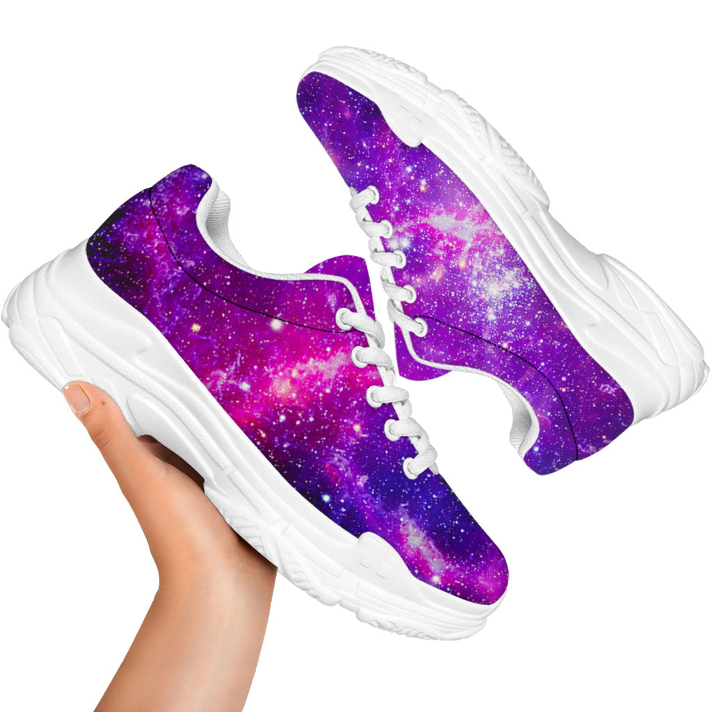 Purple Bursting Galaxy Space Print White Chunky Shoes