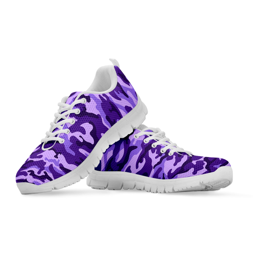 Purple Camouflage Print White Running Shoes