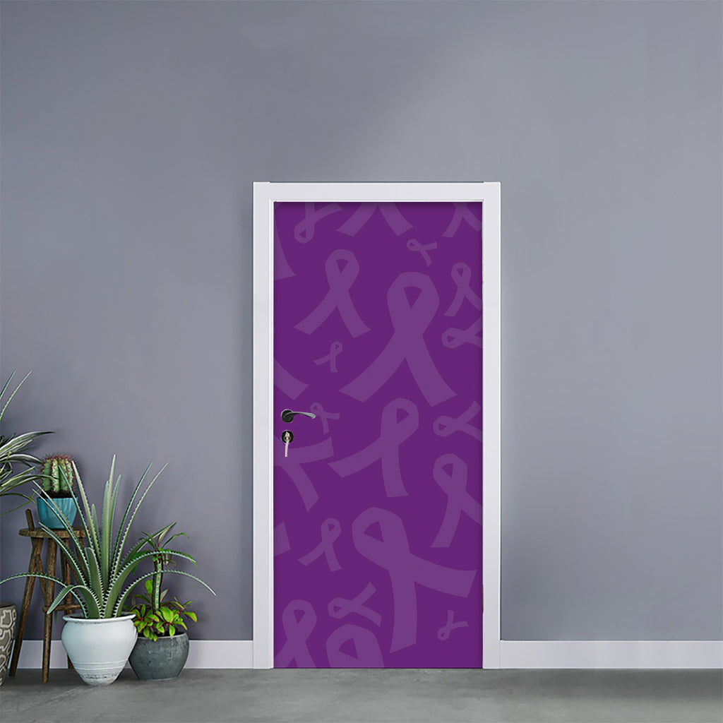Purple Cancer Awareness Ribbon Print Door Sticker