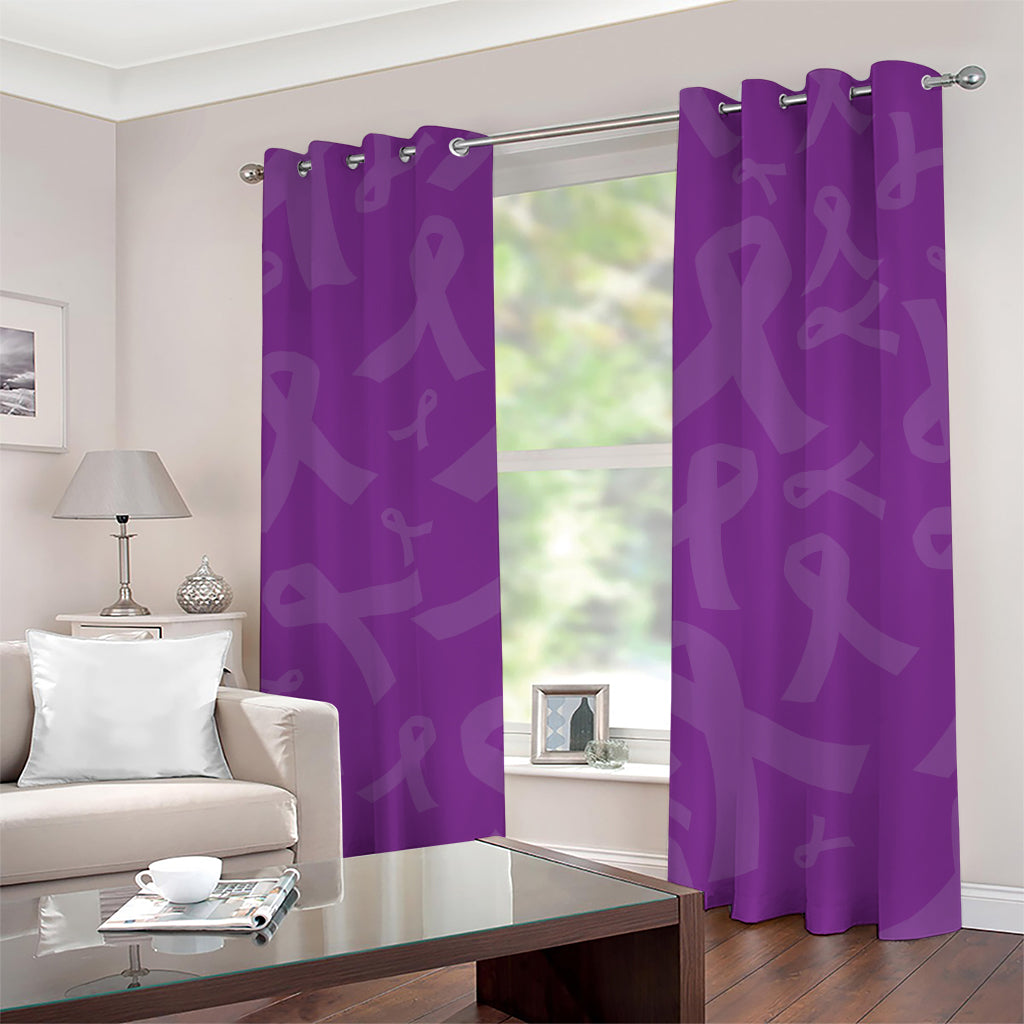 Purple Cancer Awareness Ribbon Print Grommet Curtains