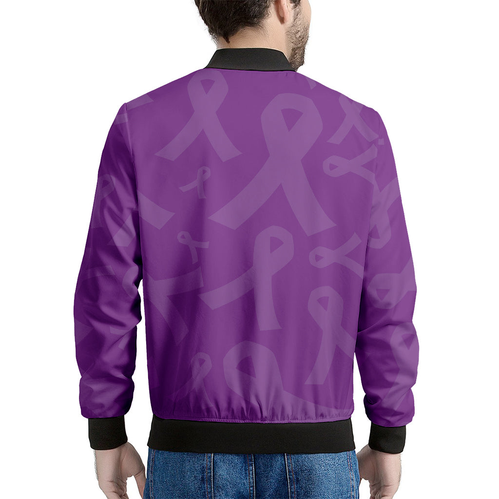 Purple Cancer Awareness Ribbon Print Men's Bomber Jacket