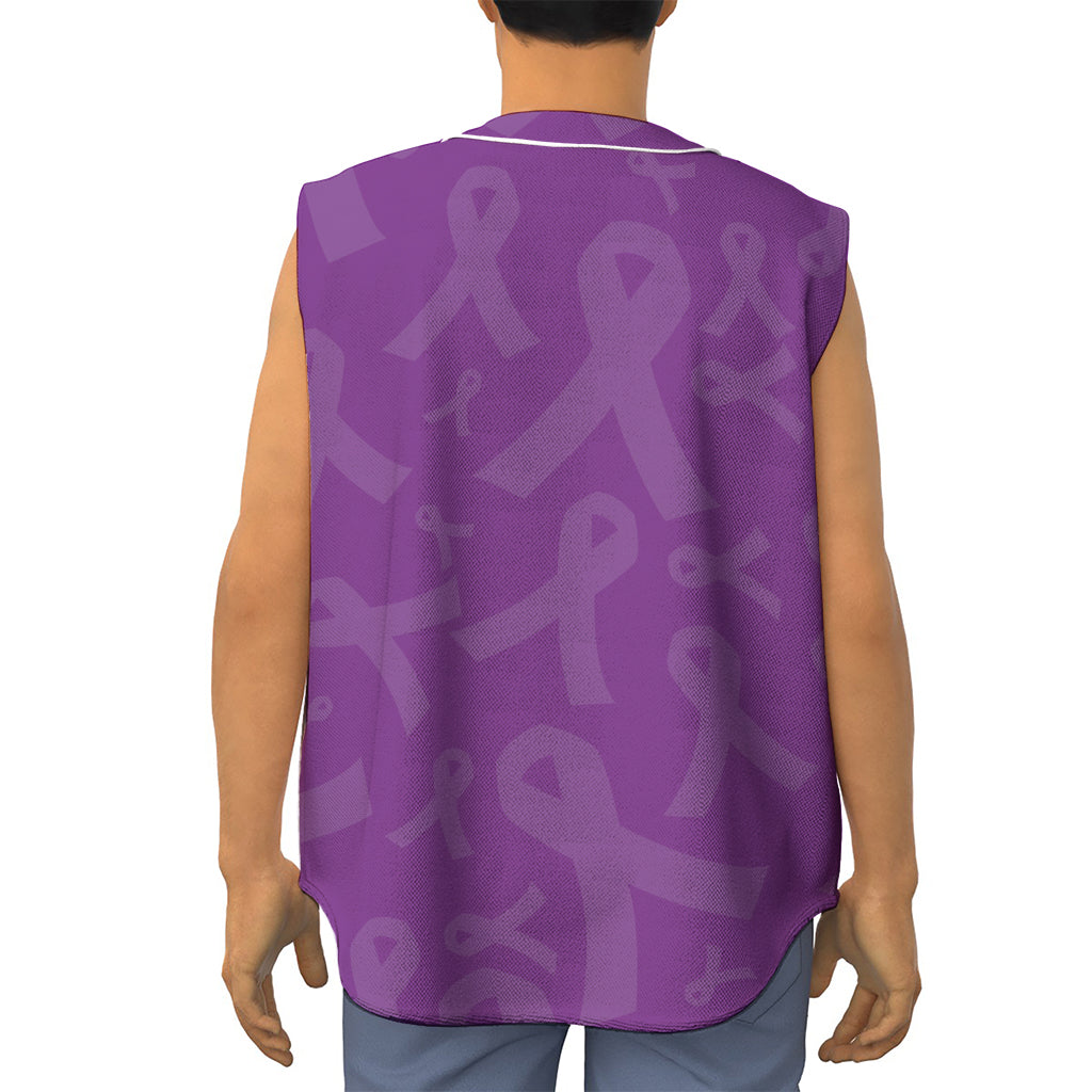 Purple Cancer Awareness Ribbon Print Sleeveless Baseball Jersey