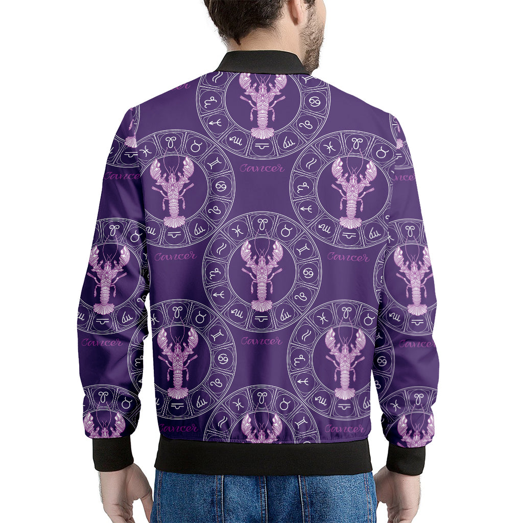 Purple Cancer Zodiac Pattern Print Men's Bomber Jacket