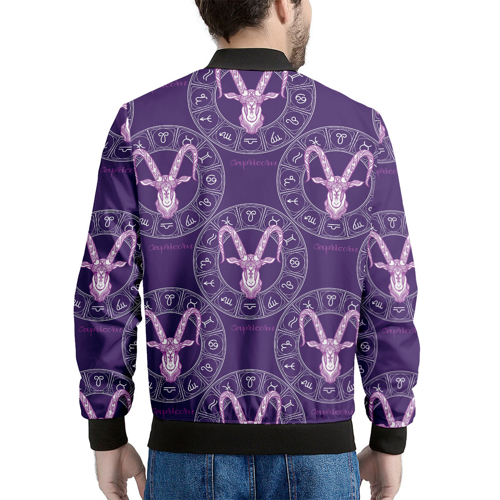 Purple Capricorn Zodiac Pattern Print Men's Bomber Jacket