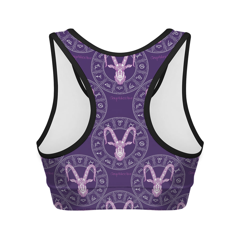 Purple Capricorn Zodiac Pattern Print Women's Sports Bra