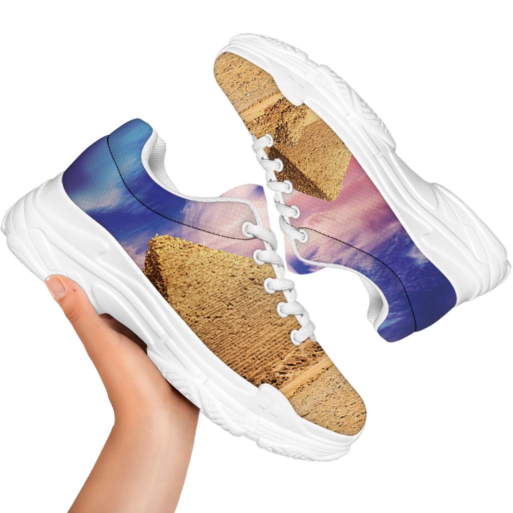 Purple Cloud Pyramid Print White Chunky Shoes