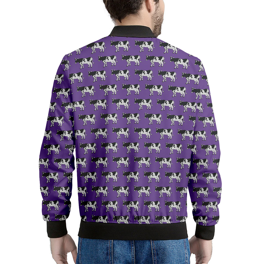 Purple Cow Pattern Print Men's Bomber Jacket