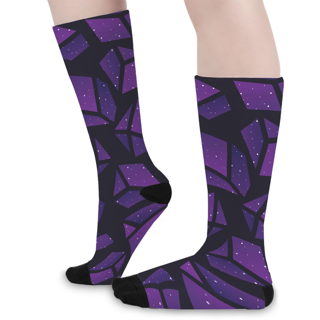 Purple Crystal Cosmic Galaxy Space Print Long Socks