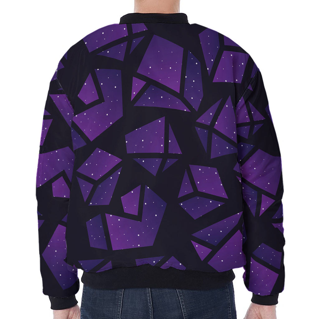 Purple Crystal Cosmic Galaxy Space Print Zip Sleeve Bomber Jacket